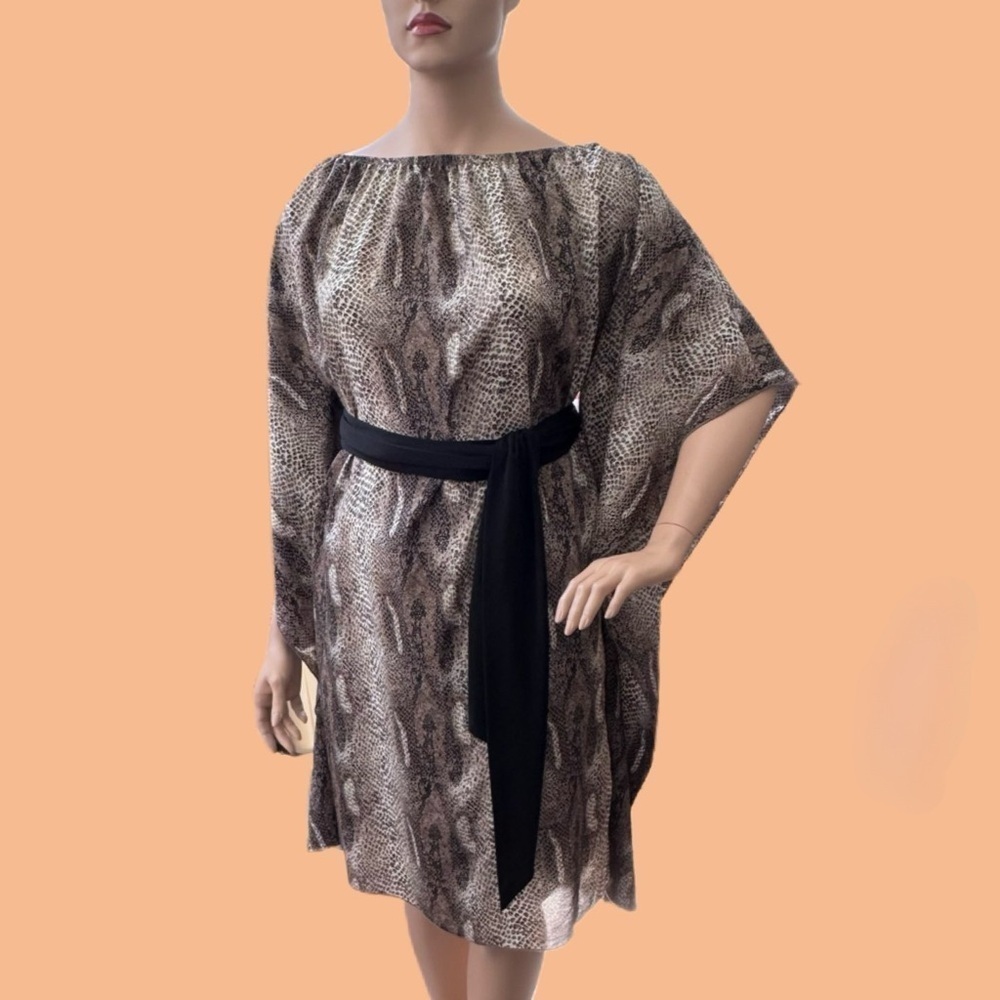 Igigi Kaftan Caftan Size 18/20 Neutral Brown Beige Snakeskin Print Midi Sash NWT